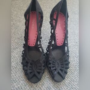 Black BCBG cage toe heels